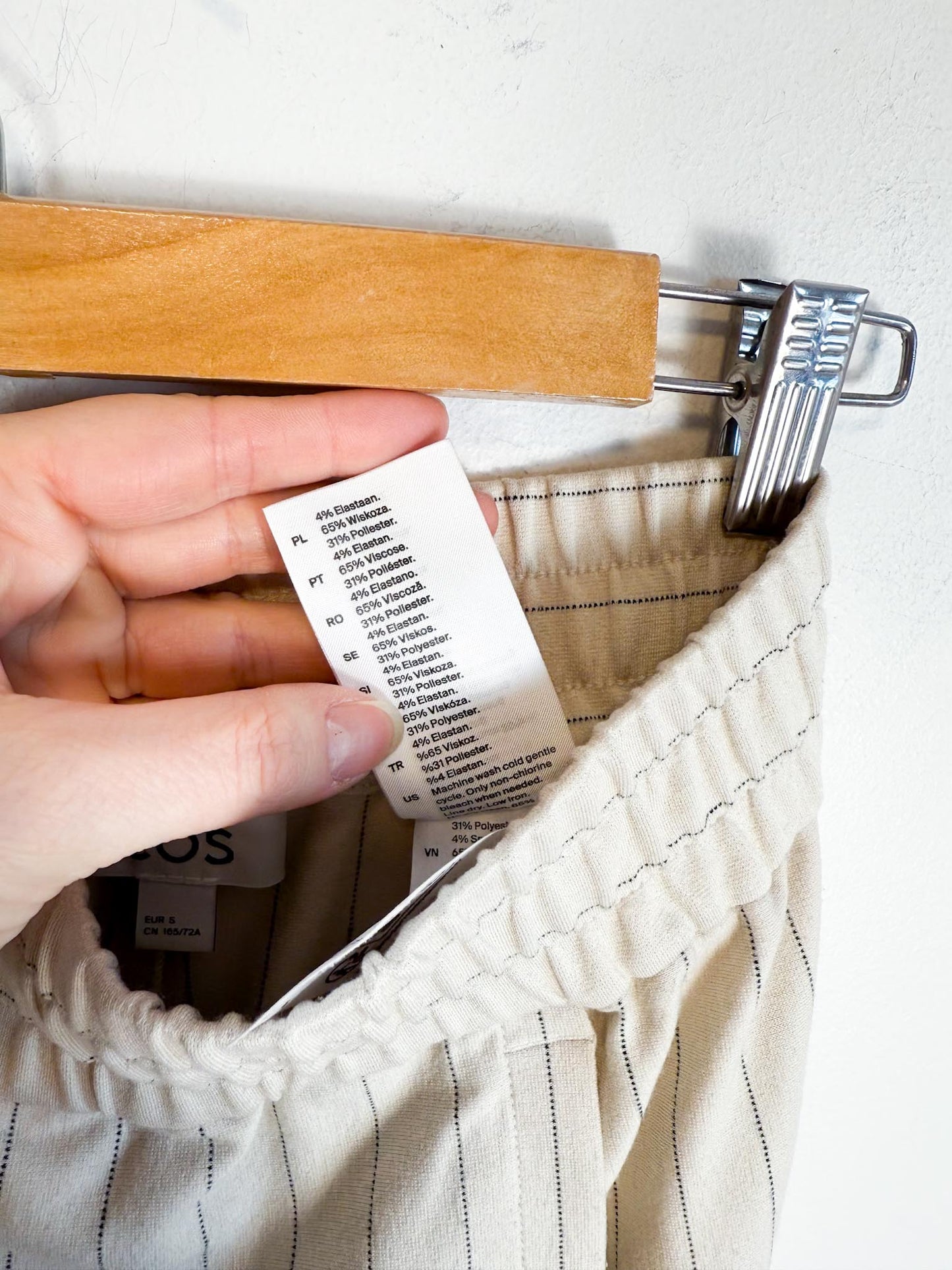 COS "Elasticated Pull On Wide Pinstriped Pants in Cream/Black" (Size S/M)