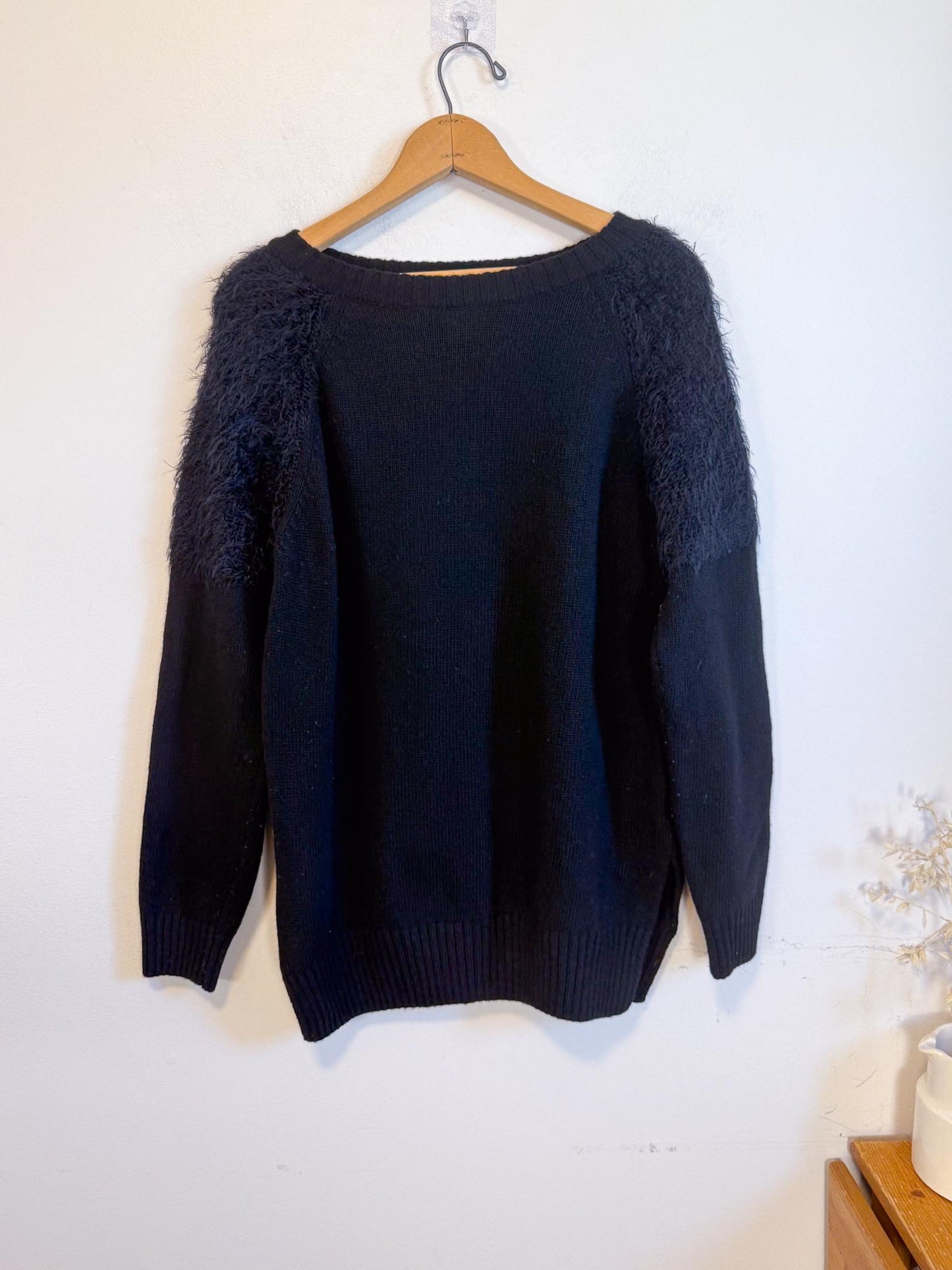 ANINE BING Designer "Fluffy Shoulder Wool Sweater in Black" (Size M)