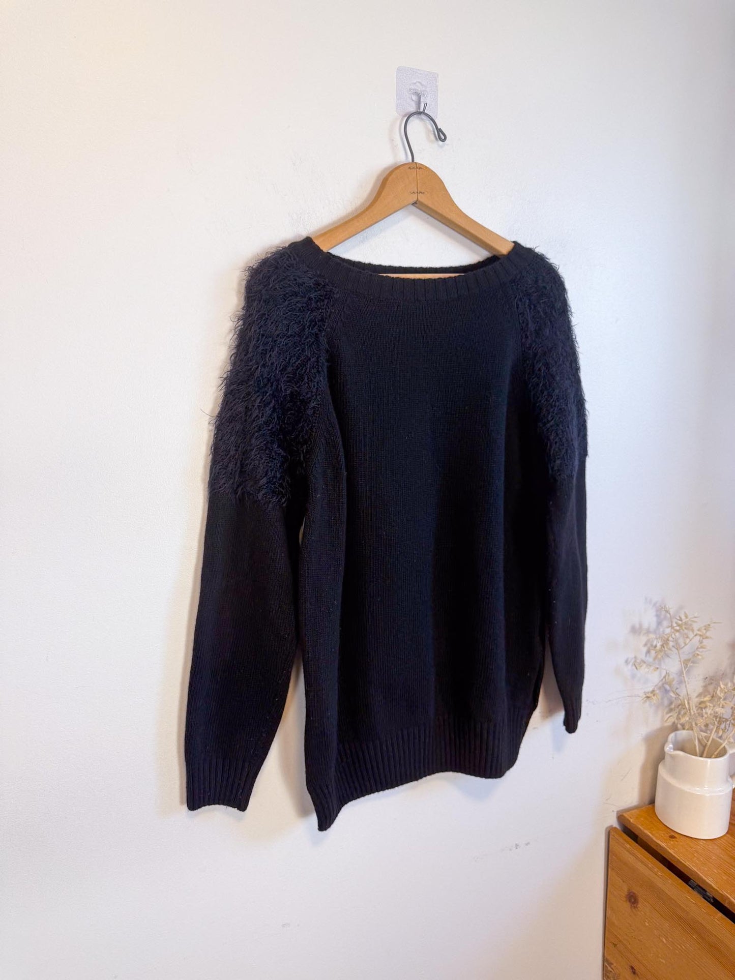 ANINE BING Designer "Fluffy Shoulder Wool Sweater in Black" (Size M)