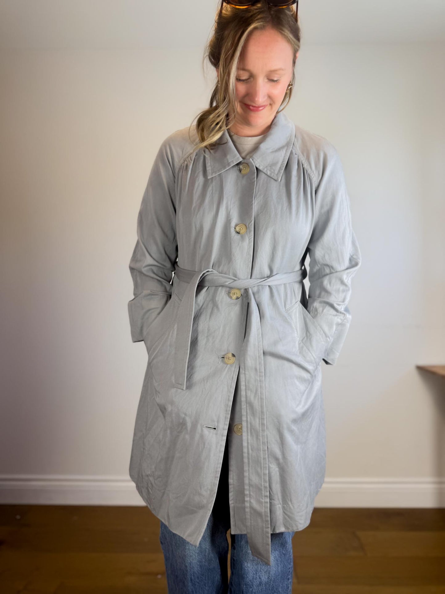 Everlane "The Gathered Drape Trench Coat in Grey" (Size S/M)