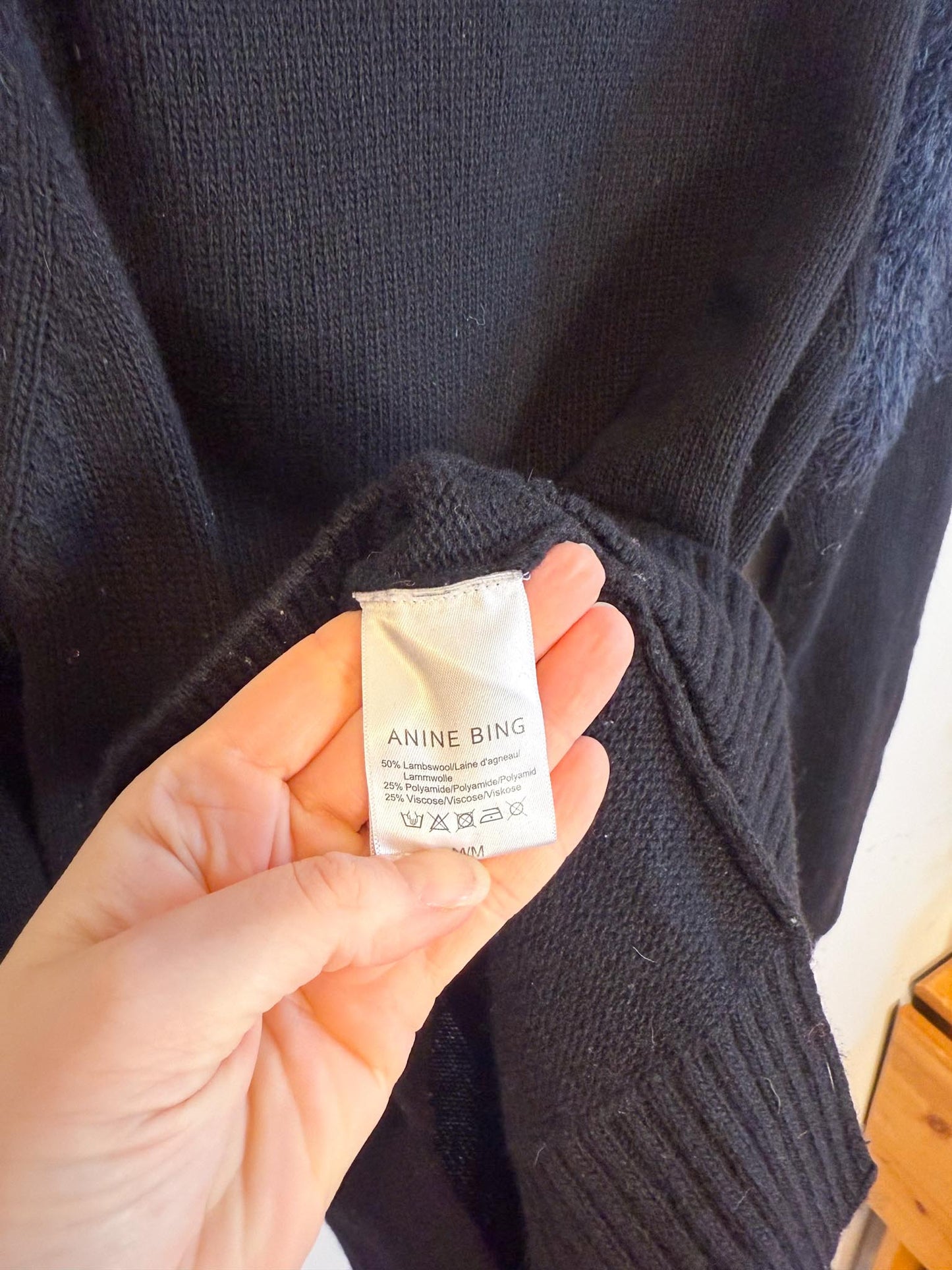 ANINE BING Designer "Fluffy Shoulder Wool Sweater in Black" (Size M)