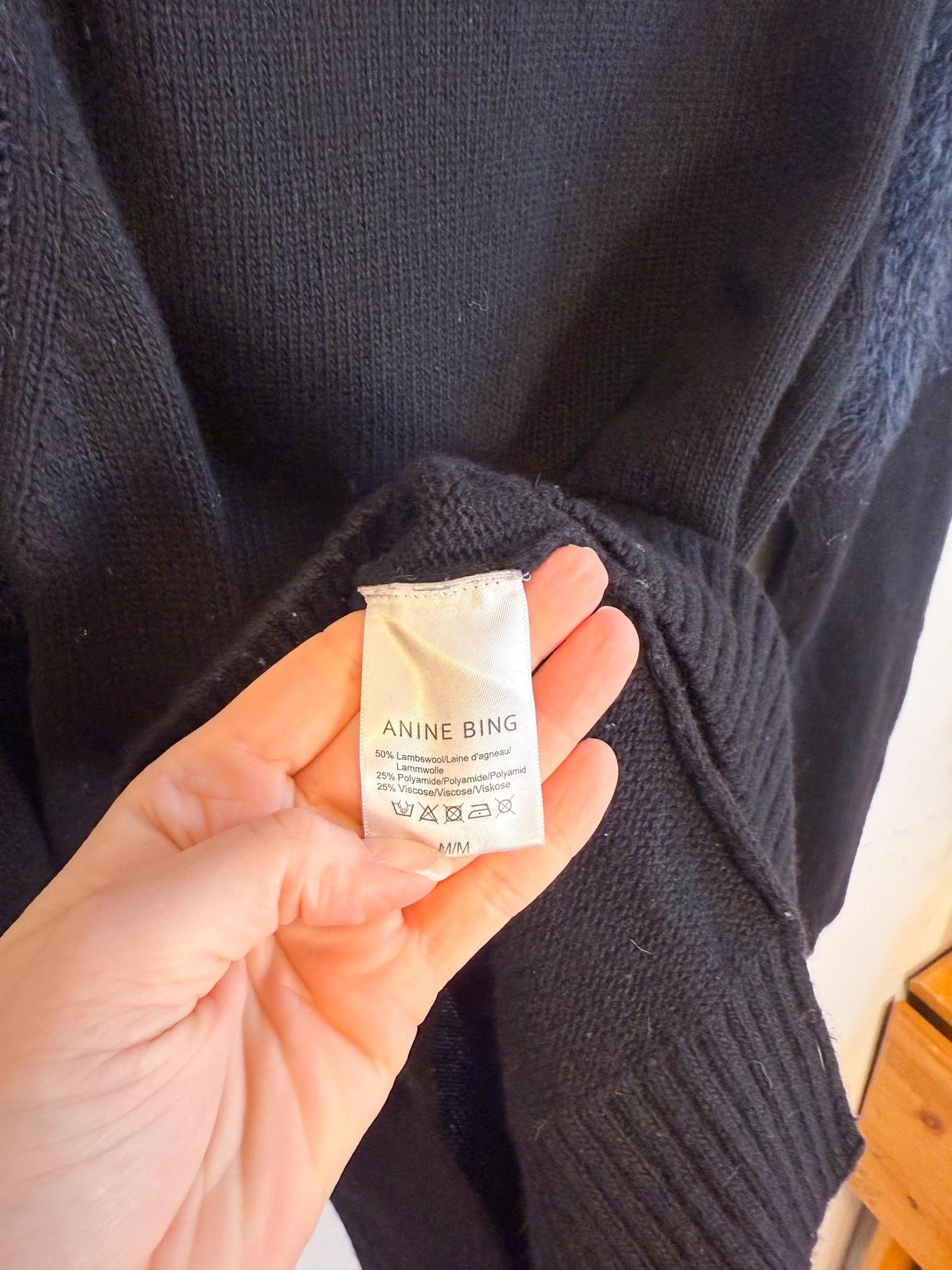 ANINE BING Designer "Fluffy Shoulder Wool Sweater in Black" (Size M)