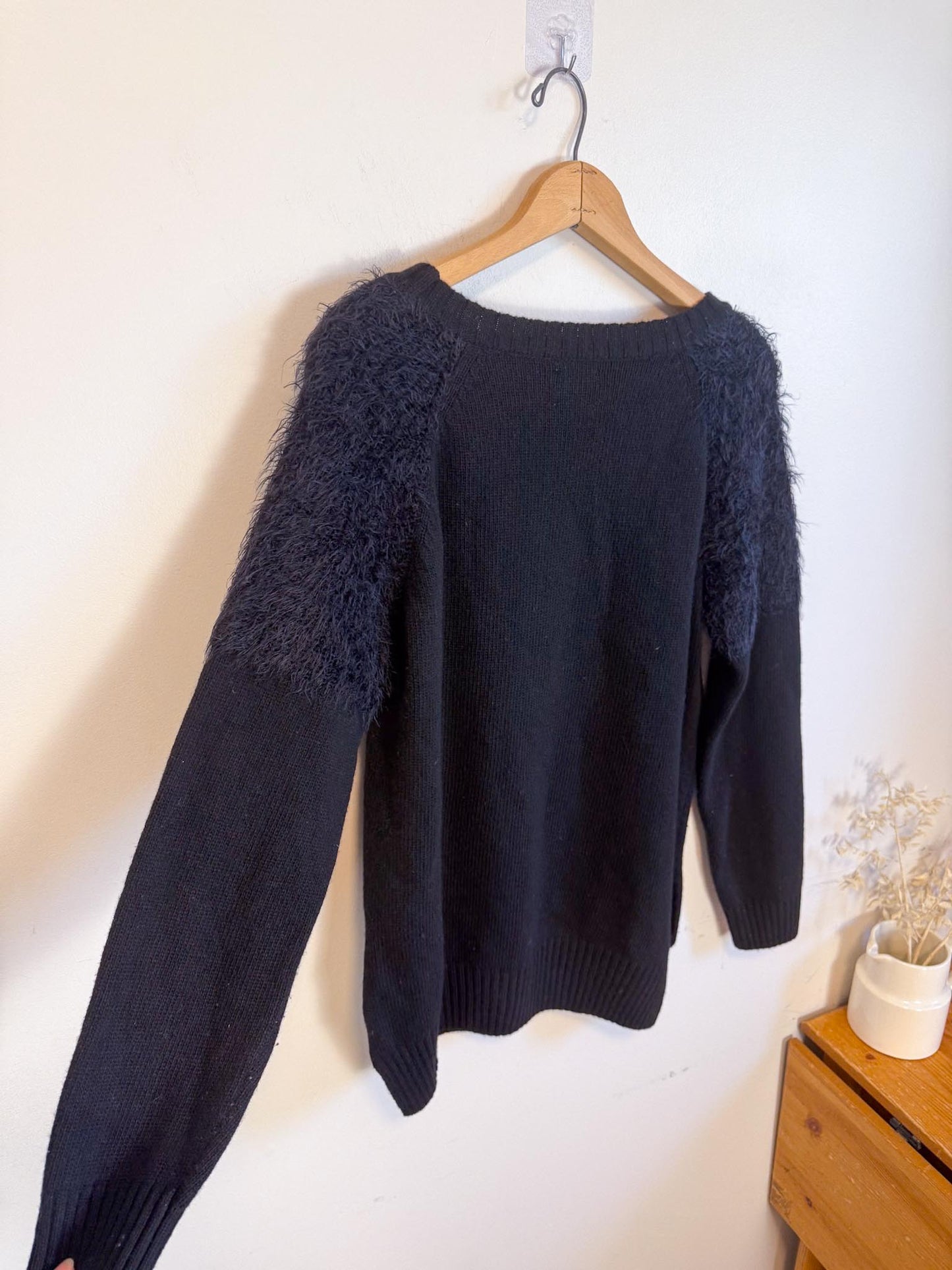 ANINE BING Designer "Fluffy Shoulder Wool Sweater in Black" (Size M)
