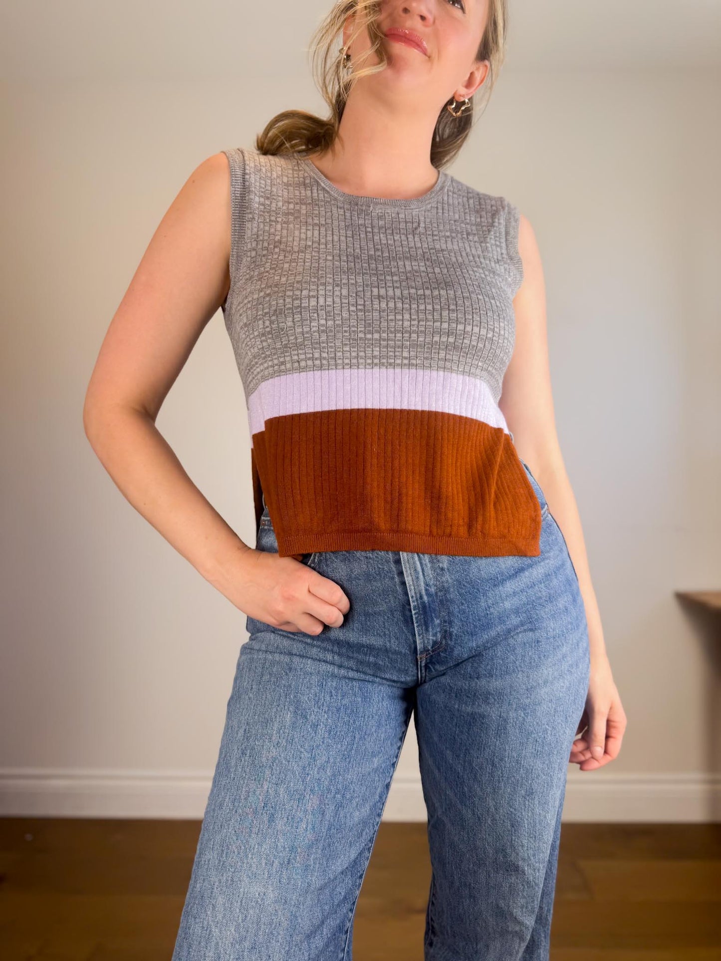 Free People Knit Sleeveless Colourblock Top (Size S)