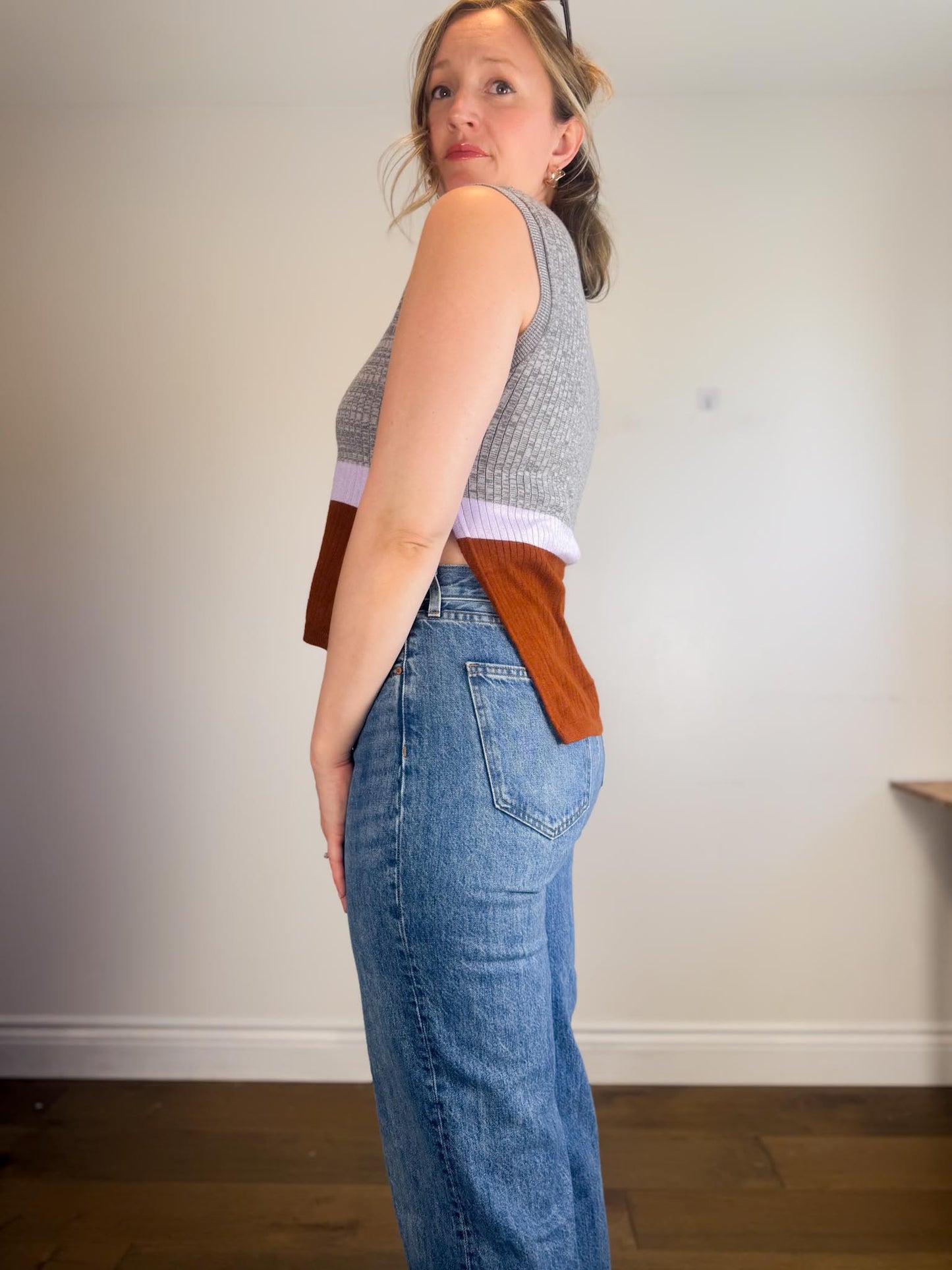 Free People Knit Sleeveless Colourblock Top (Size S)