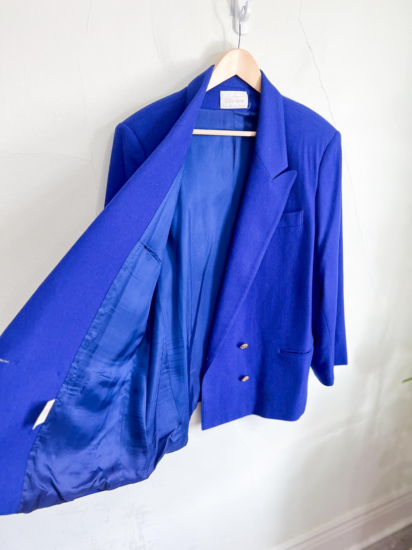 Vintage Wool Blazer in Sapphire Blue (Size XL)