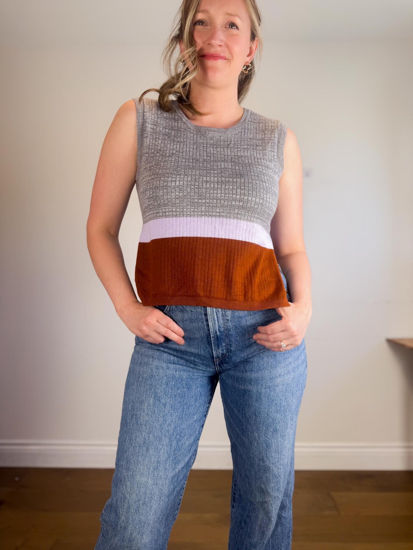Free People Knit Sleeveless Colourblock Top (Size S)