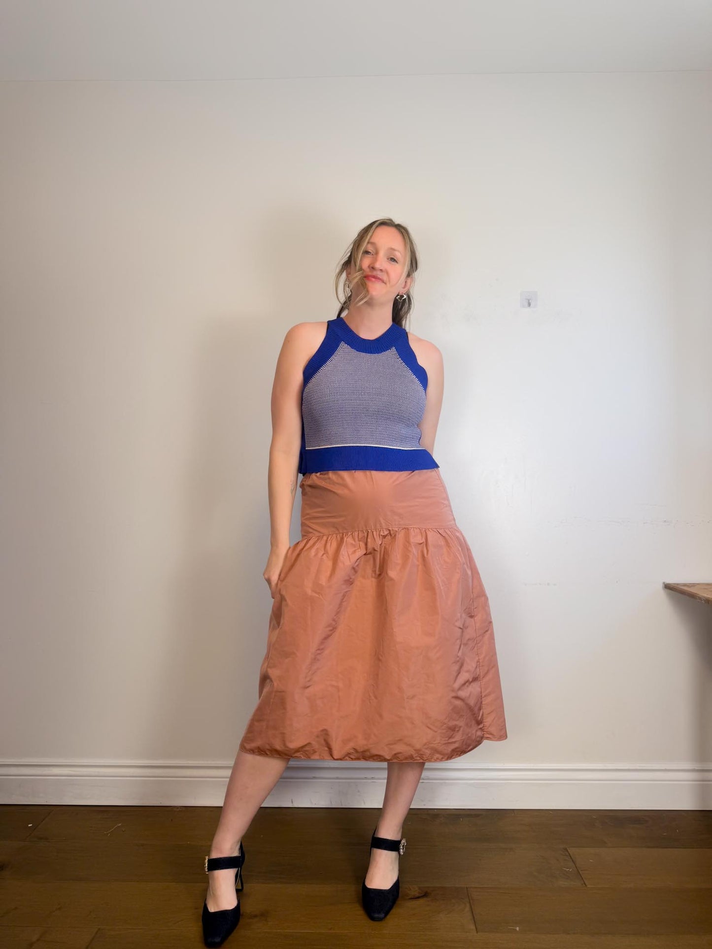 Wilfred Taffeta Midi Skirt in Rose (Size M)