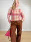TILLEY "Plaid Mohair Sweater in Pink/Brown/Cream" (Size S/M)