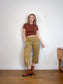 by Anthropologie Cropped Cargo Pants in Khaki Green (Size 14P)