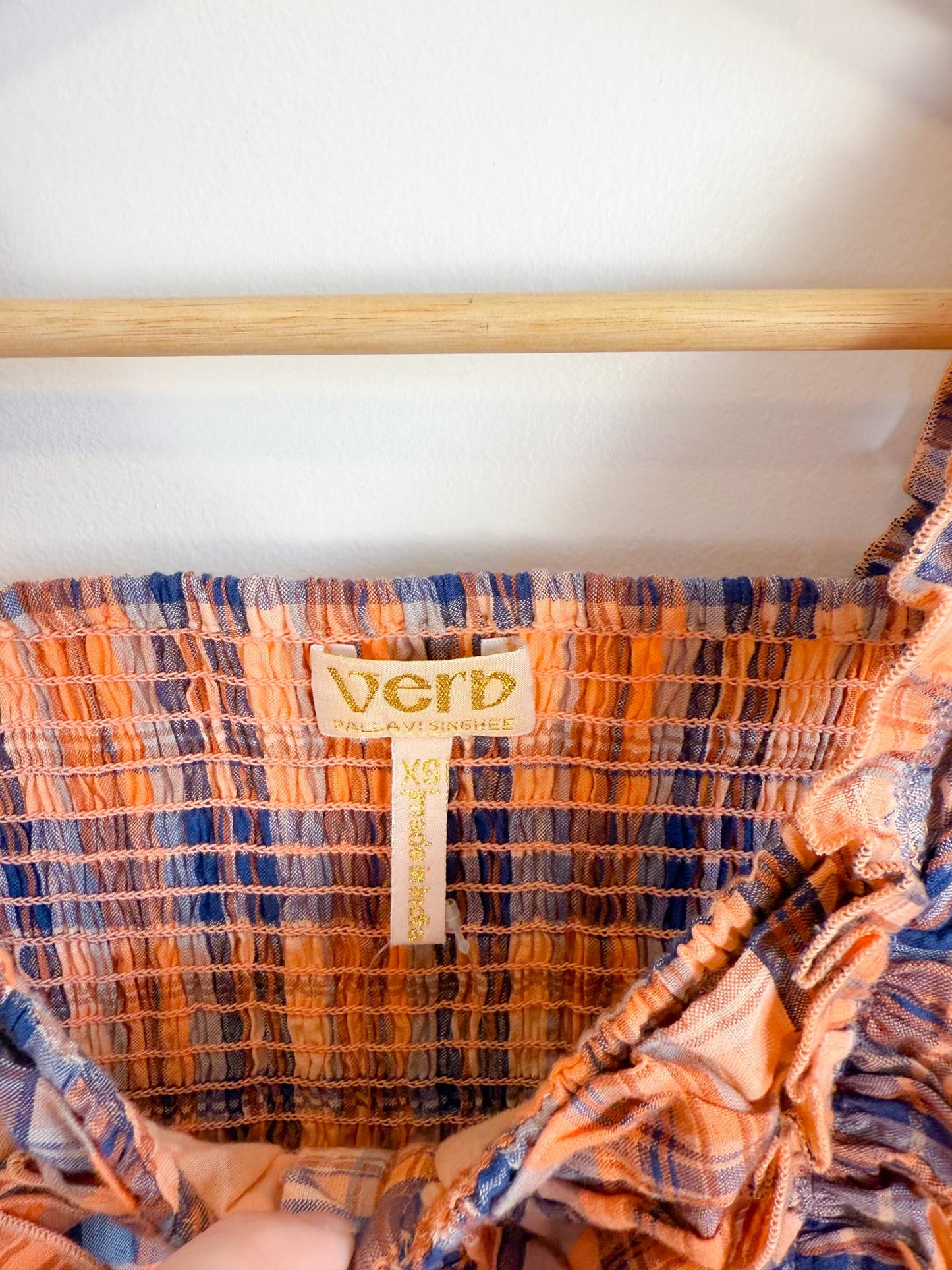 Anthropologie "Verb Ruffled Plaid Tank in Orange/Navy" NWT (Size XS-M)