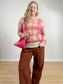 TILLEY "Plaid Mohair Sweater in Pink/Brown/Cream" (Size S/M)