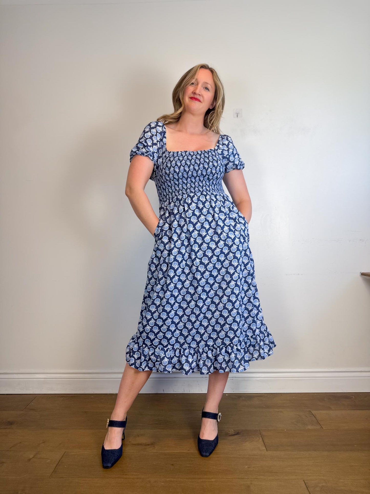 J.Crew "Blue Floral Midi Dress" (Size M/L)