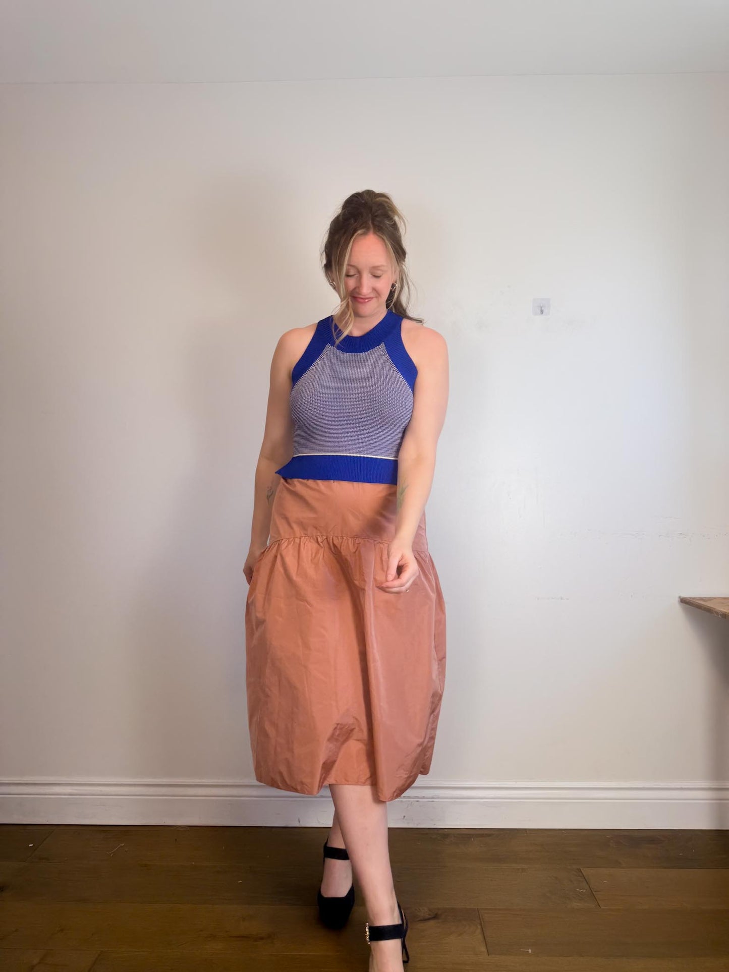 Wilfred Taffeta Midi Skirt in Rose (Size M)