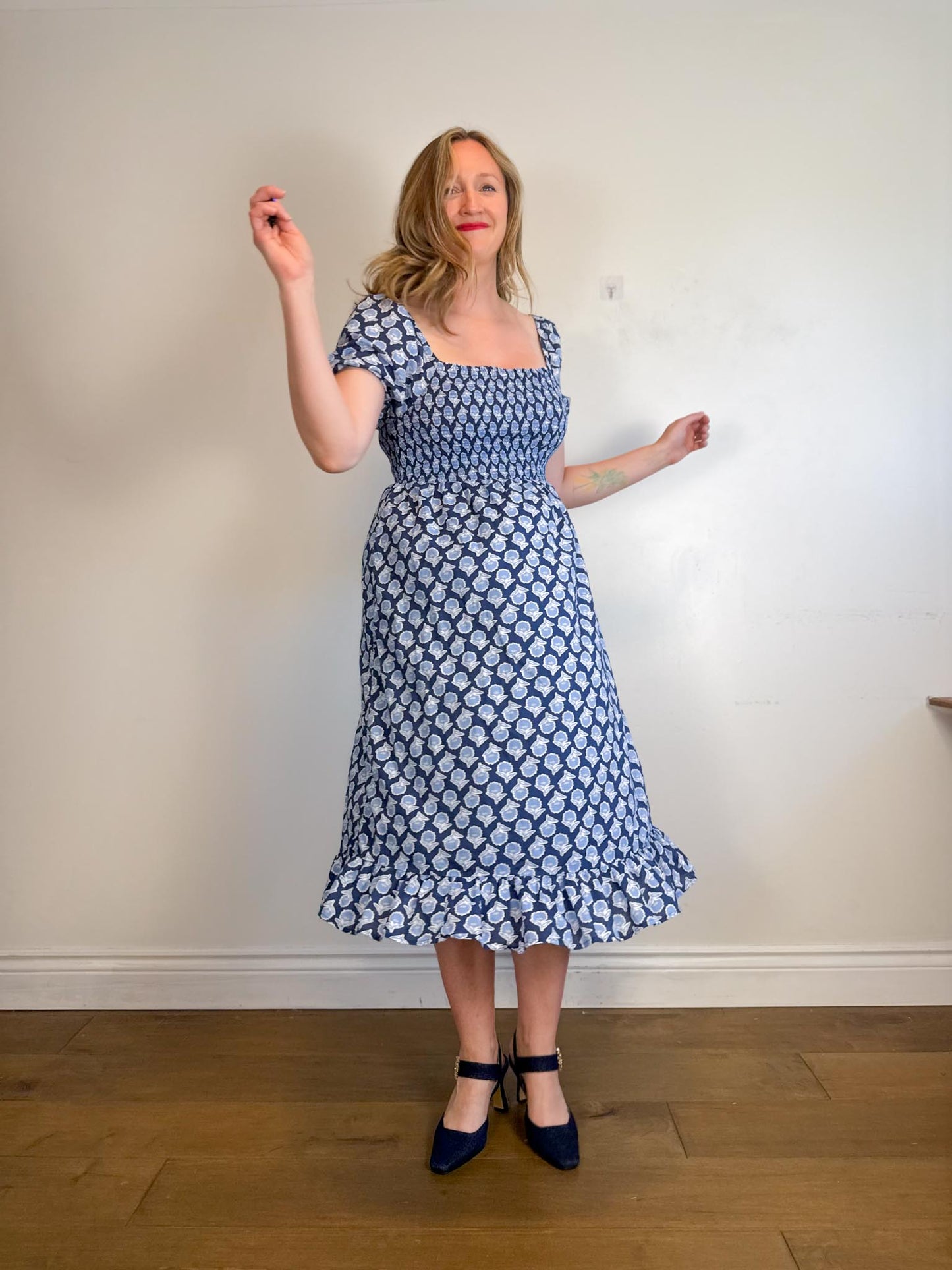 J.Crew "Blue Floral Midi Dress" (Size M/L)