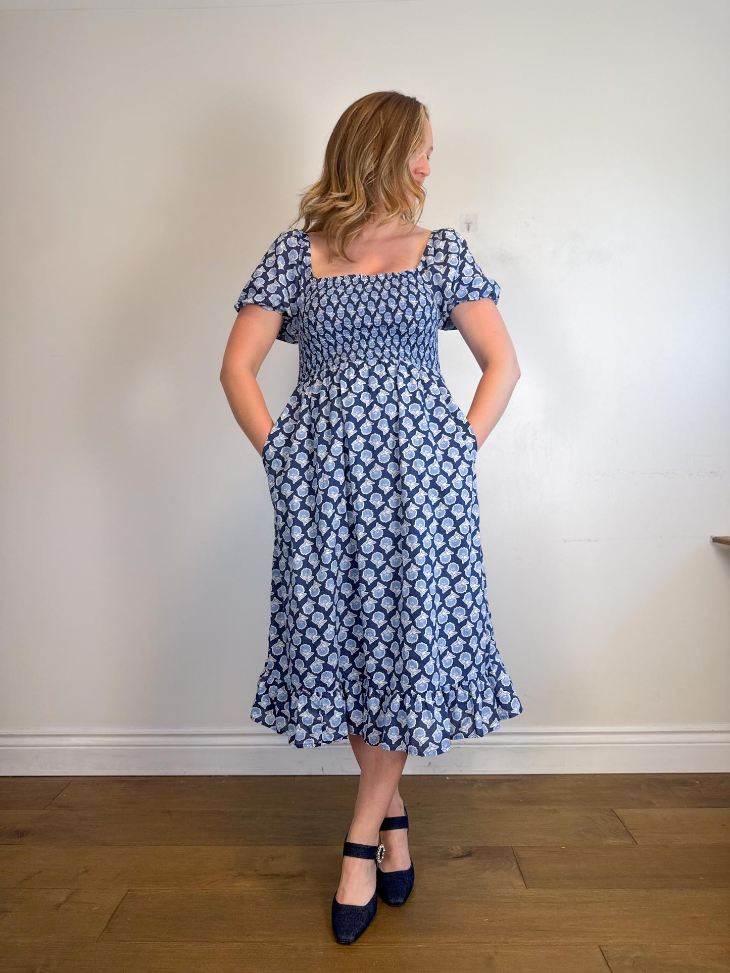 J.Crew "Blue Floral Midi Dress" (Size M/L)
