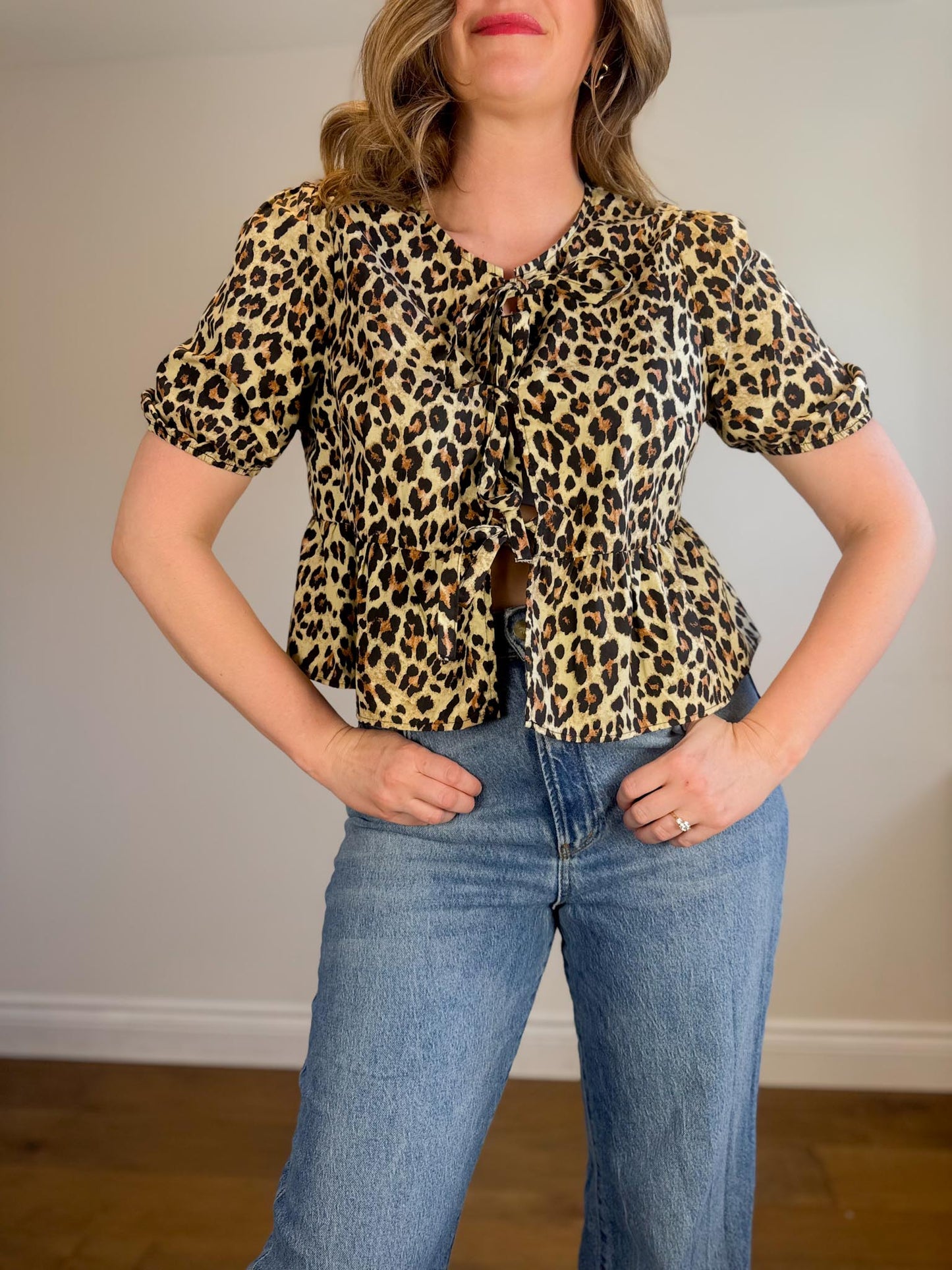 Tie Front Leopard Print Blouse (Size M/L)