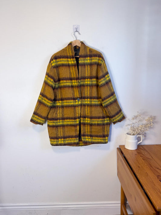 BLANK NYC Wool Blend Peacoat in Yellow & Brown Plaid (Size M)