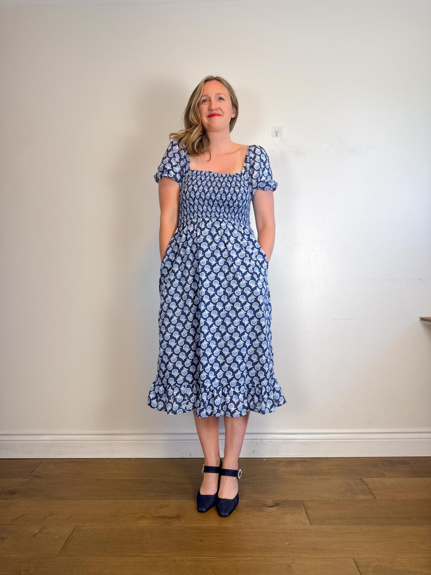 J.Crew "Blue Floral Midi Dress" (Size M/L)