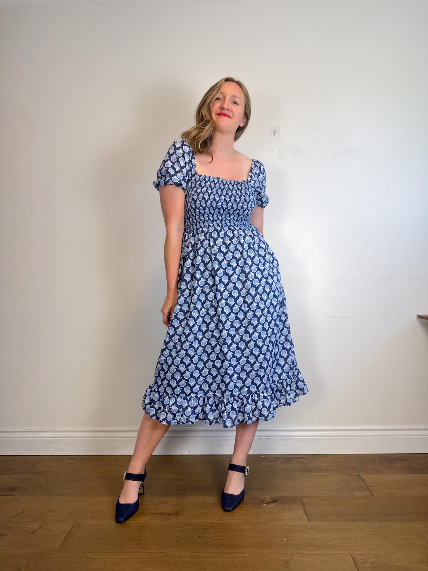 J.Crew "Blue Floral Midi Dress" (Size M/L)