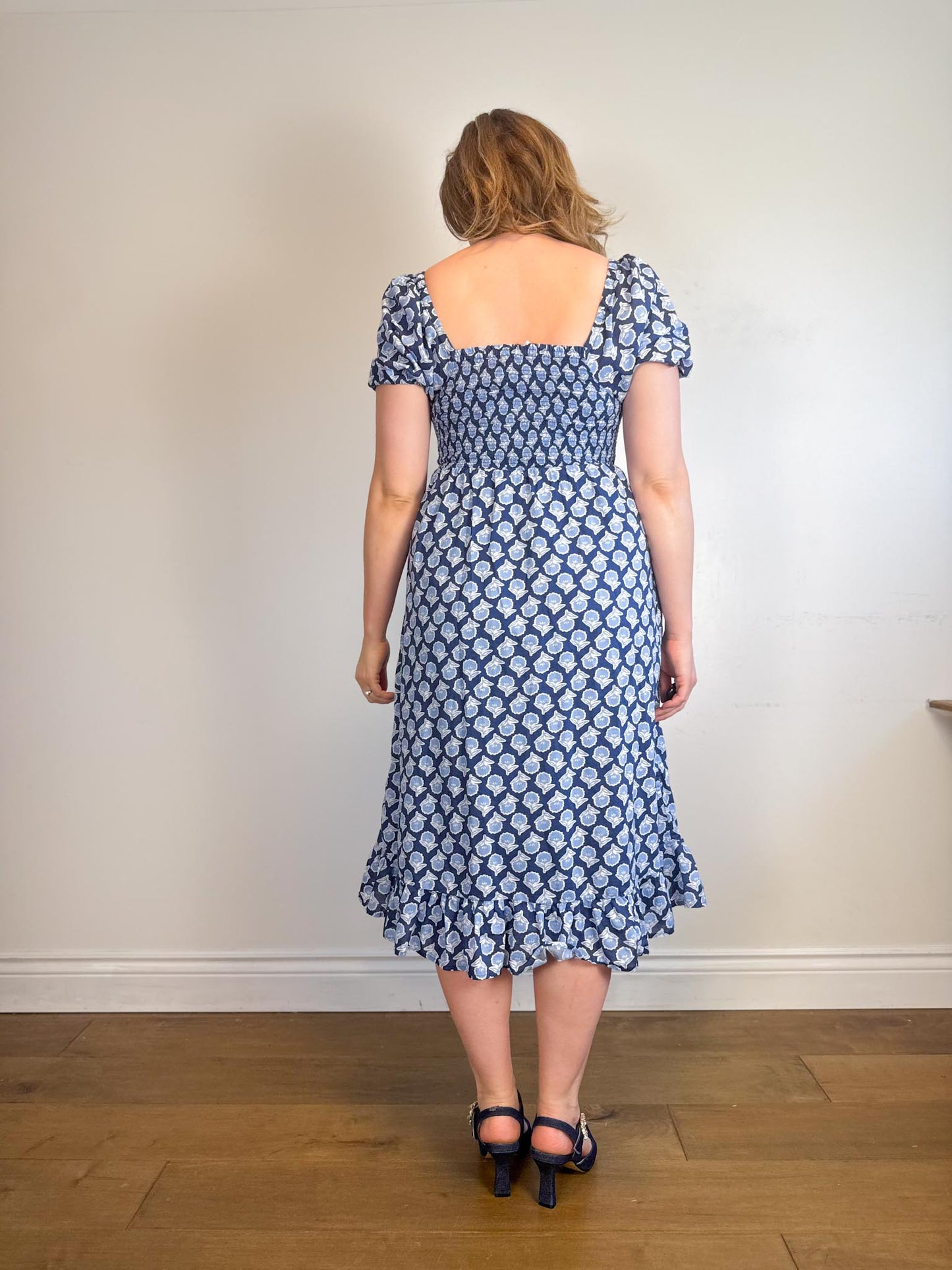 J.Crew "Blue Floral Midi Dress" (Size M/L)