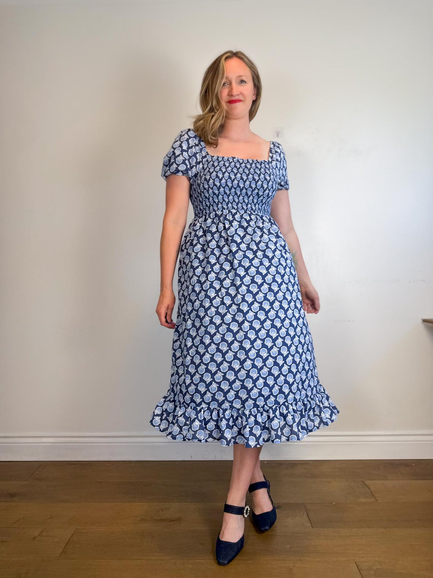 J.Crew "Blue Floral Midi Dress" (Size M/L)