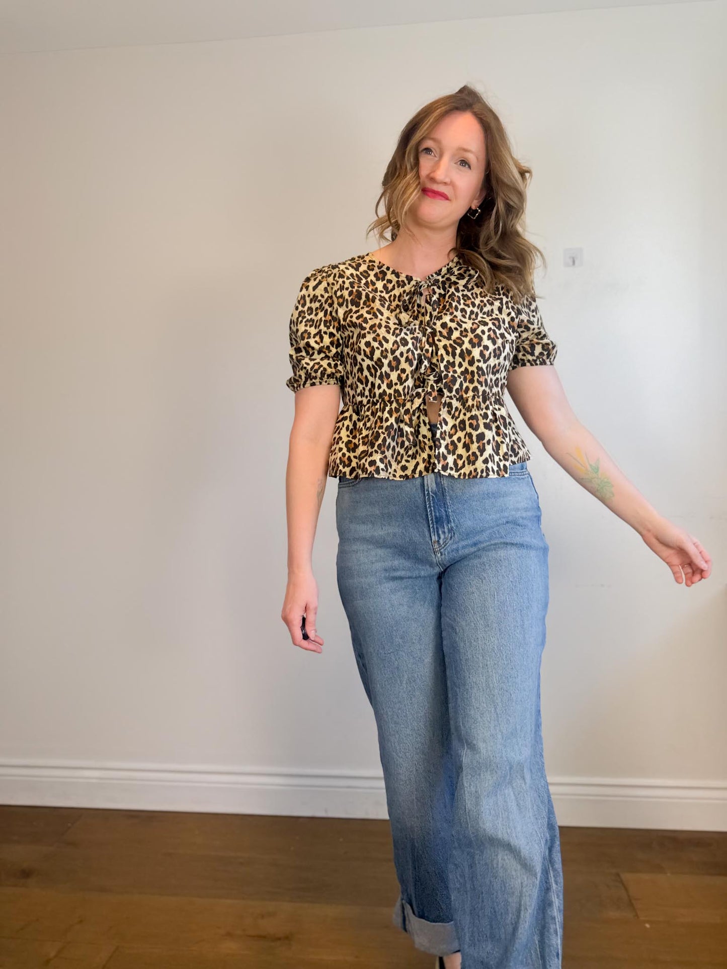 Tie Front Leopard Print Blouse (Size M/L)