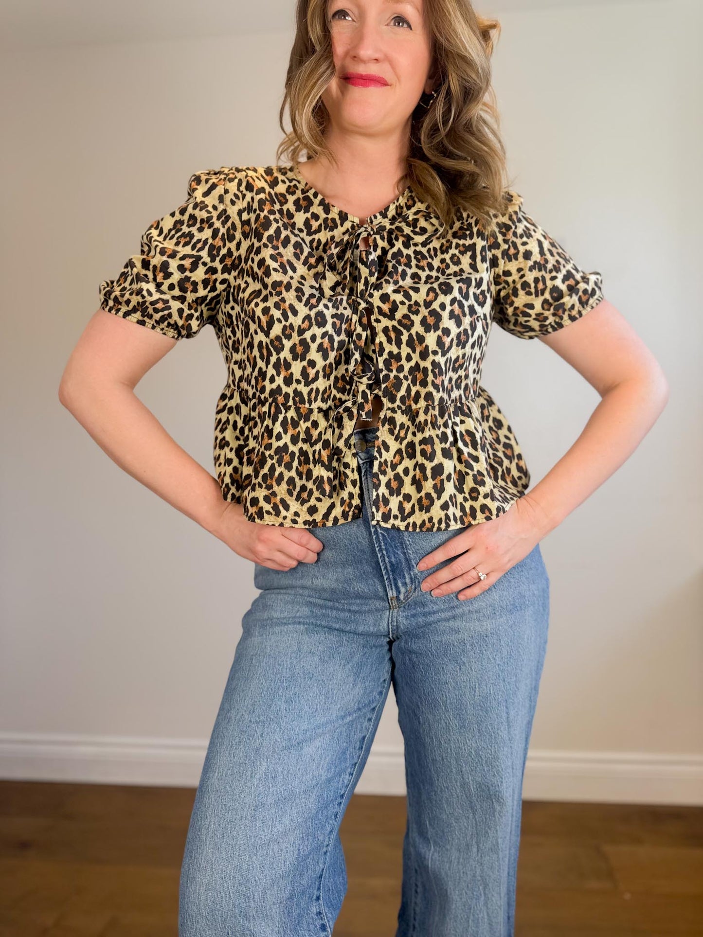 Tie Front Leopard Print Blouse (Size M/L)