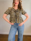 Tie Front Leopard Print Blouse (Size M/L)