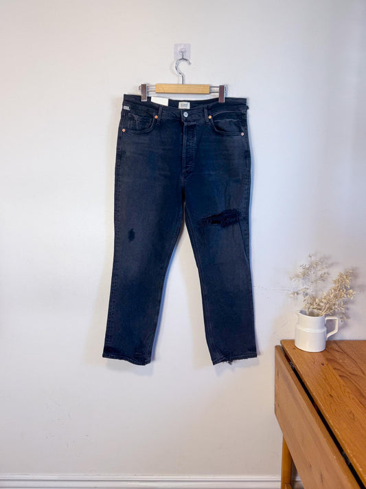 CITIZENS OF HUMANITY "Jolene High-Rise Slim Jeans in Distressed Black Wash" NWT (Size 32)