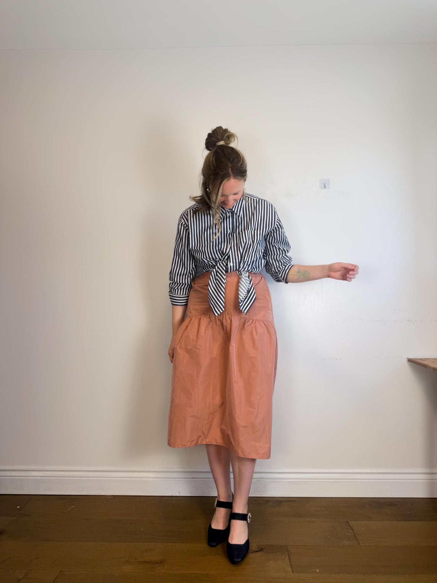Wilfred Taffeta Midi Skirt in Rose (Size M)