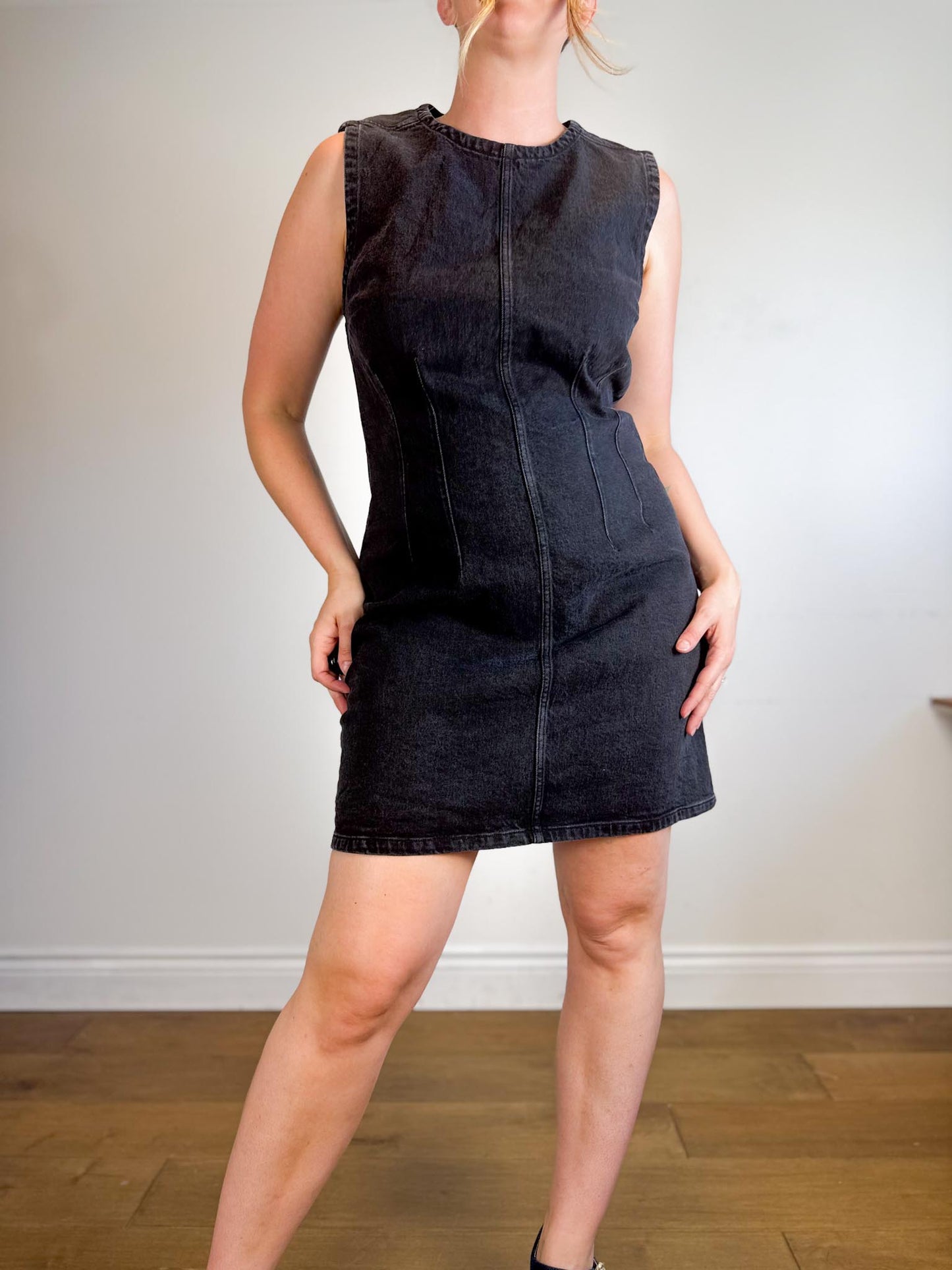 Abercrombie & Fitch Sleeveless Denim Dress in Black (Size L)