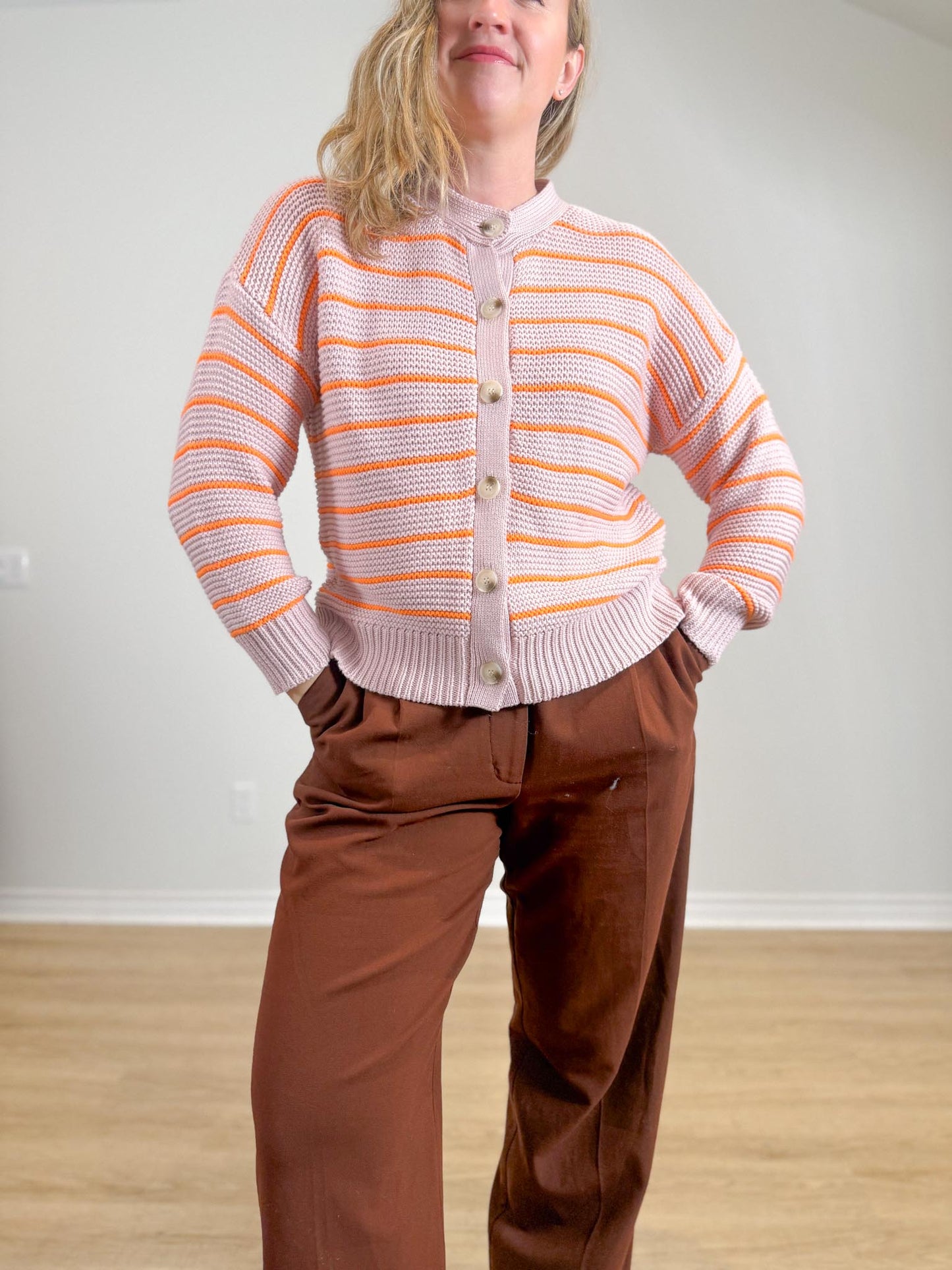 dRA Los Angeles Striped Cotton Amara Cardigan in Maeve/Orange (Size L)