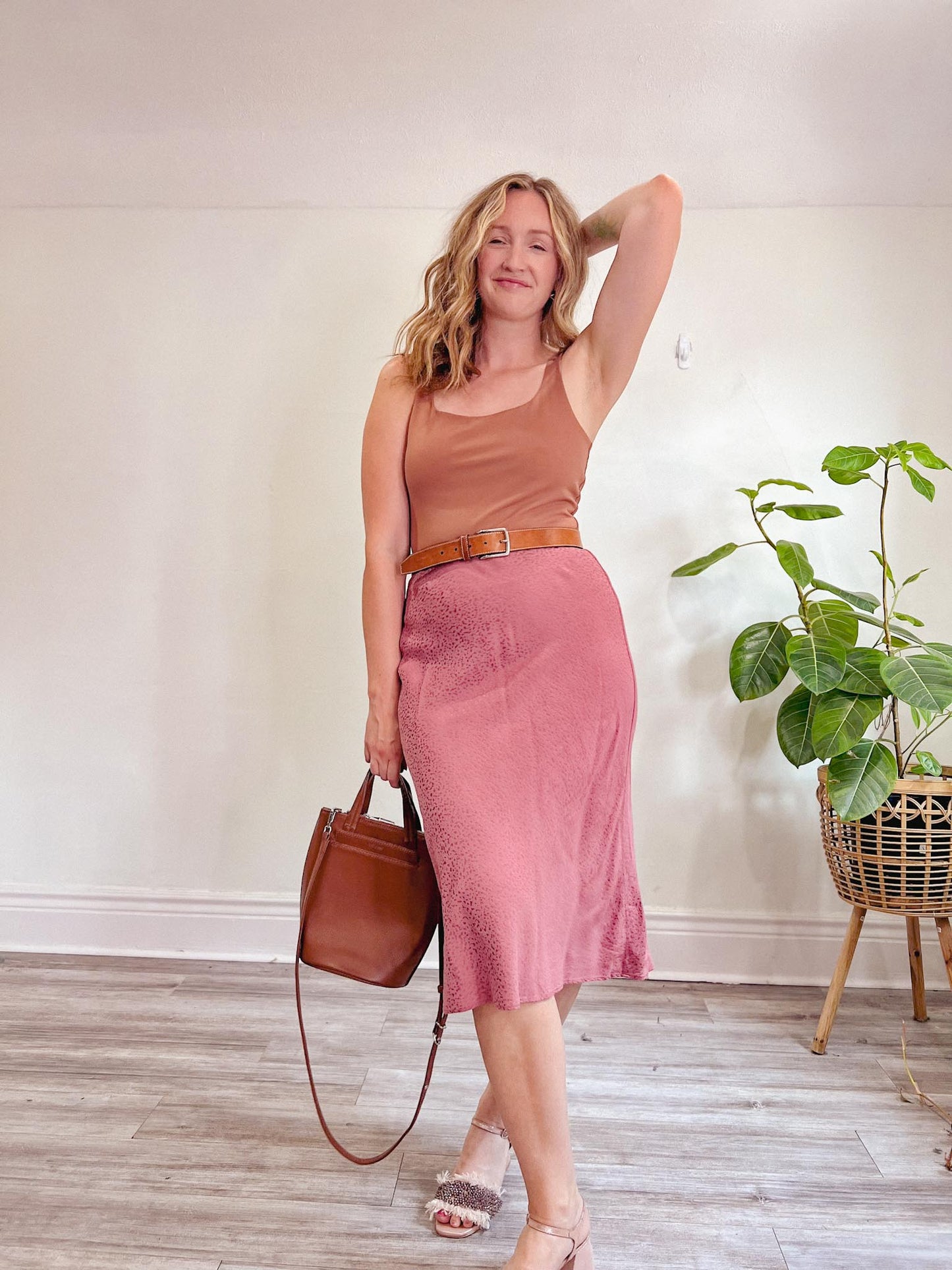 LOFT Midi Skirt in Dusty Rose (Size M)