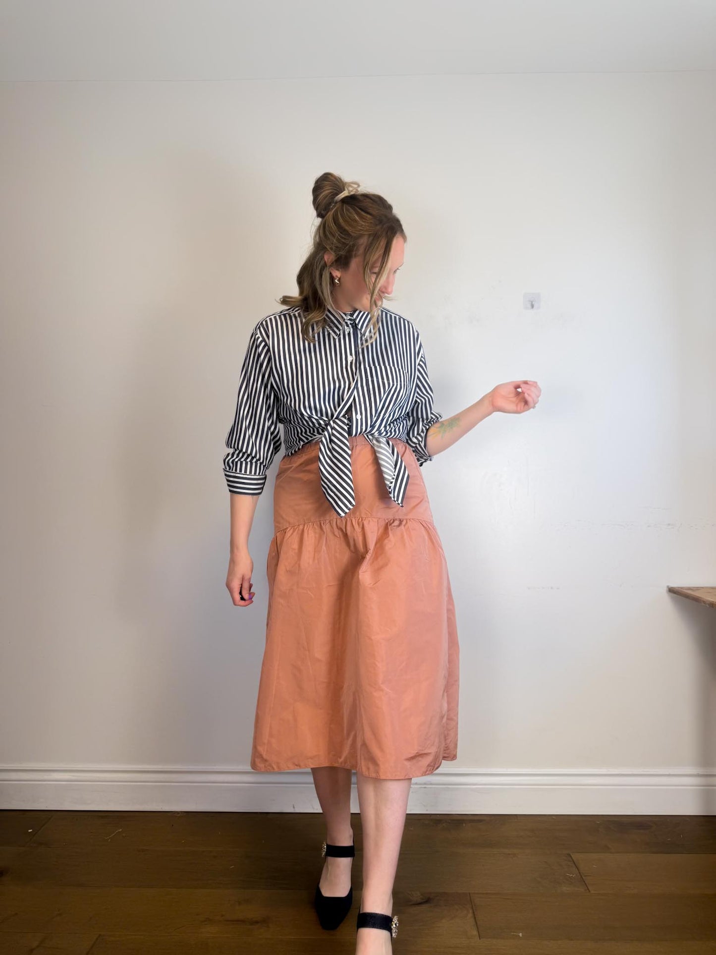 Wilfred Taffeta Midi Skirt in Rose (Size M)