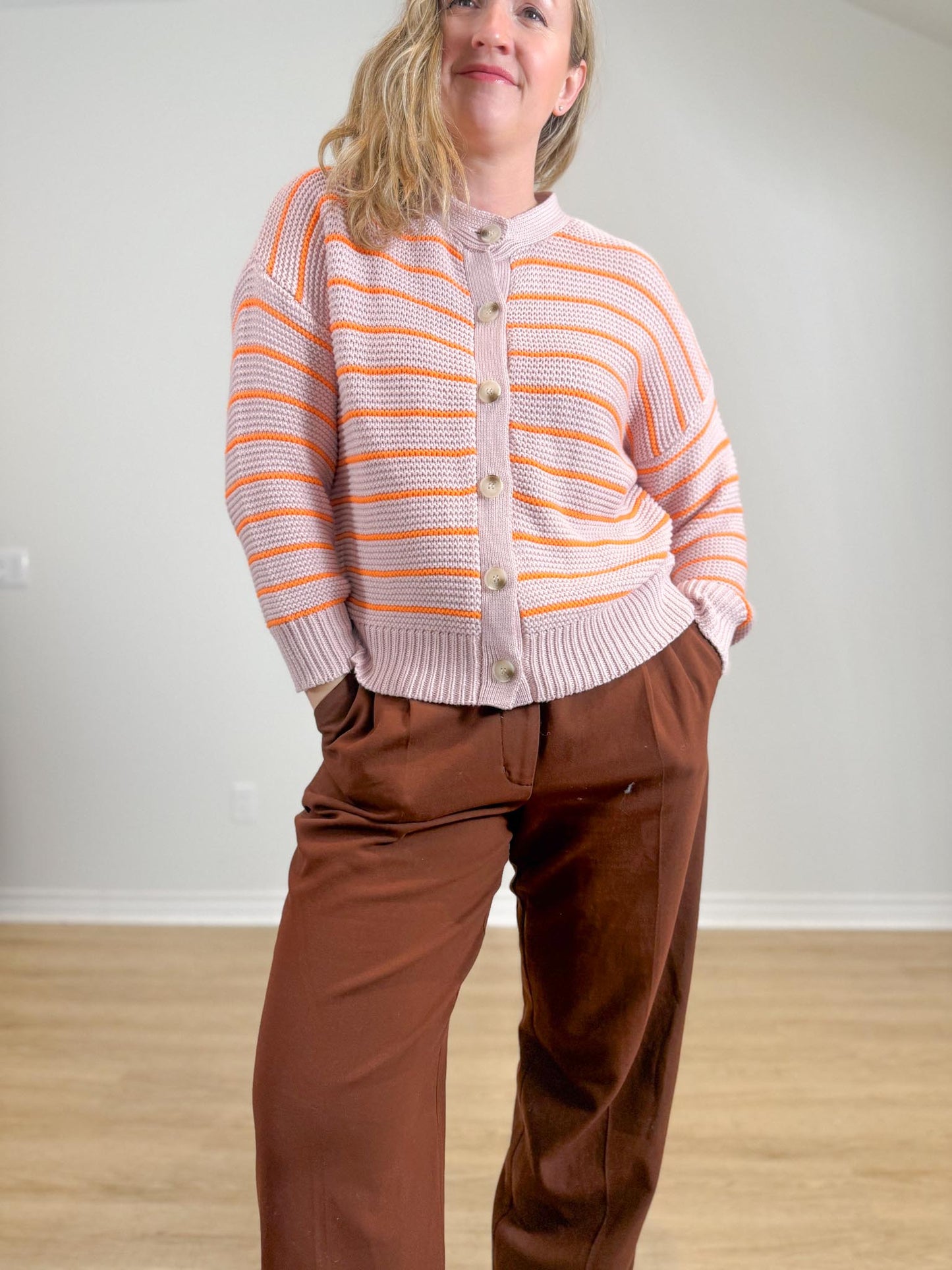 dRA Los Angeles Striped Cotton Amara Cardigan in Maeve/Orange (Size L)