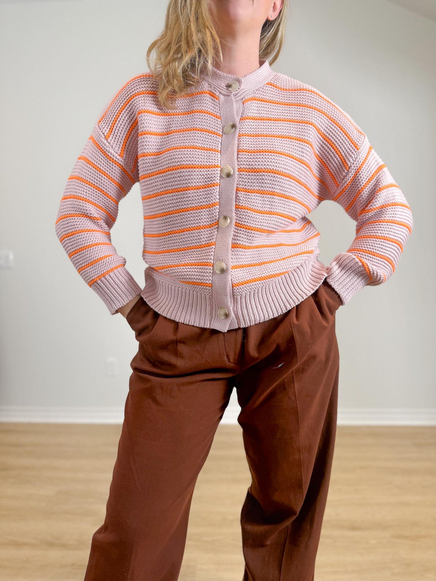 dRA Los Angeles Striped Cotton Amara Cardigan in Maeve/Orange (Size L)