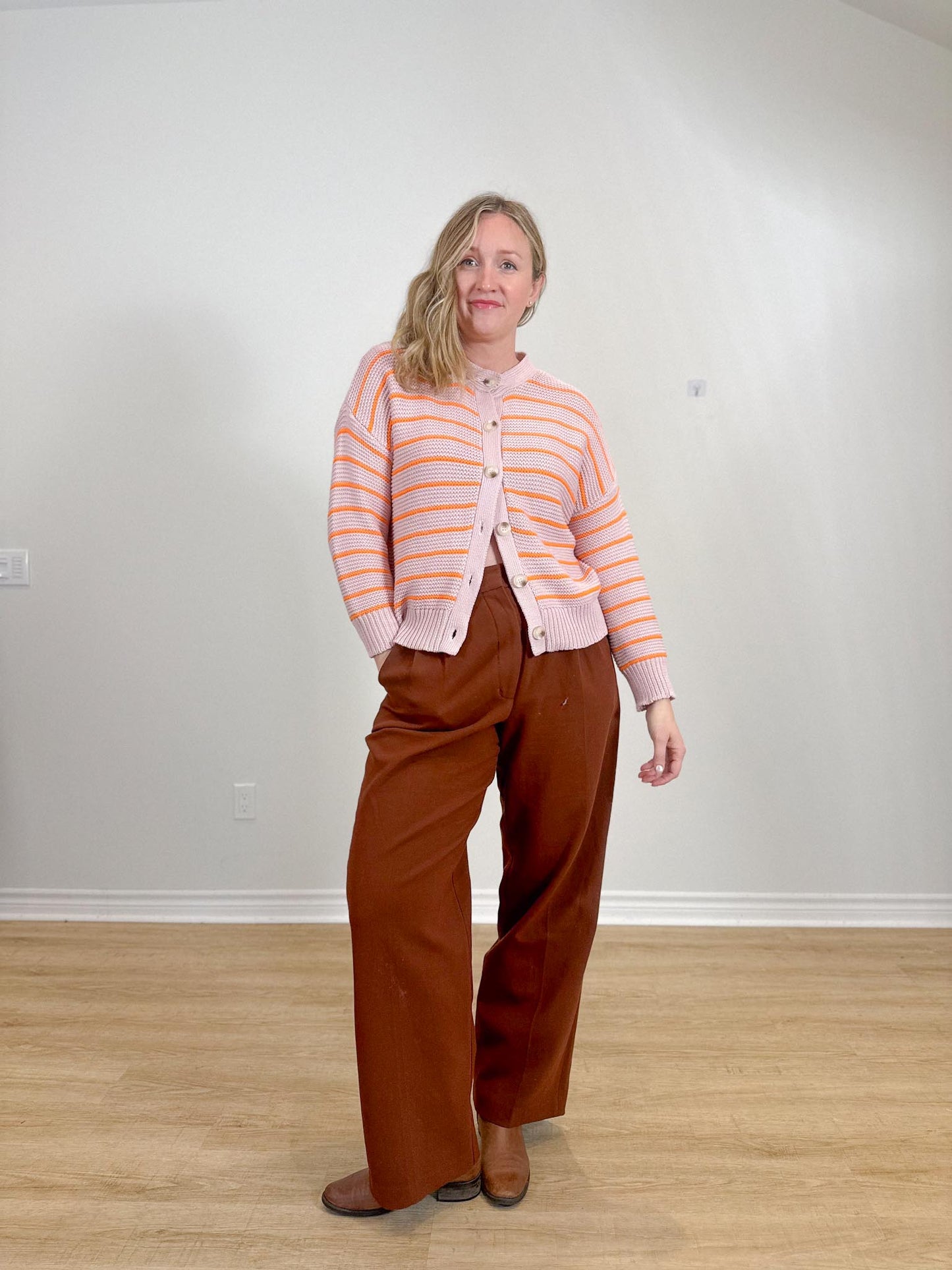 dRA Los Angeles Striped Cotton Amara Cardigan in Maeve/Orange (Size L)