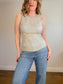Vintage 90s Laurence Kagan Silk Bejeweled Sleeveless Top (Size M/L)