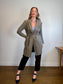 Sarah Pacini Designer Hooded Linen Trench Coat in Grey (Size S/M)