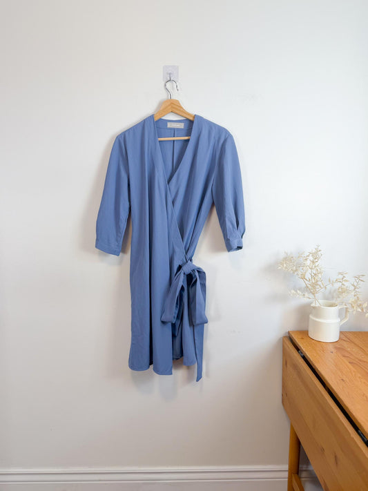 Everlane "The Japanese GoWeave Long-Sleeve Mini Wrap Dress in Blue" (Size S/M)