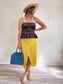 Zara Yellow Satin Midi Ruched Skirt (Size L)