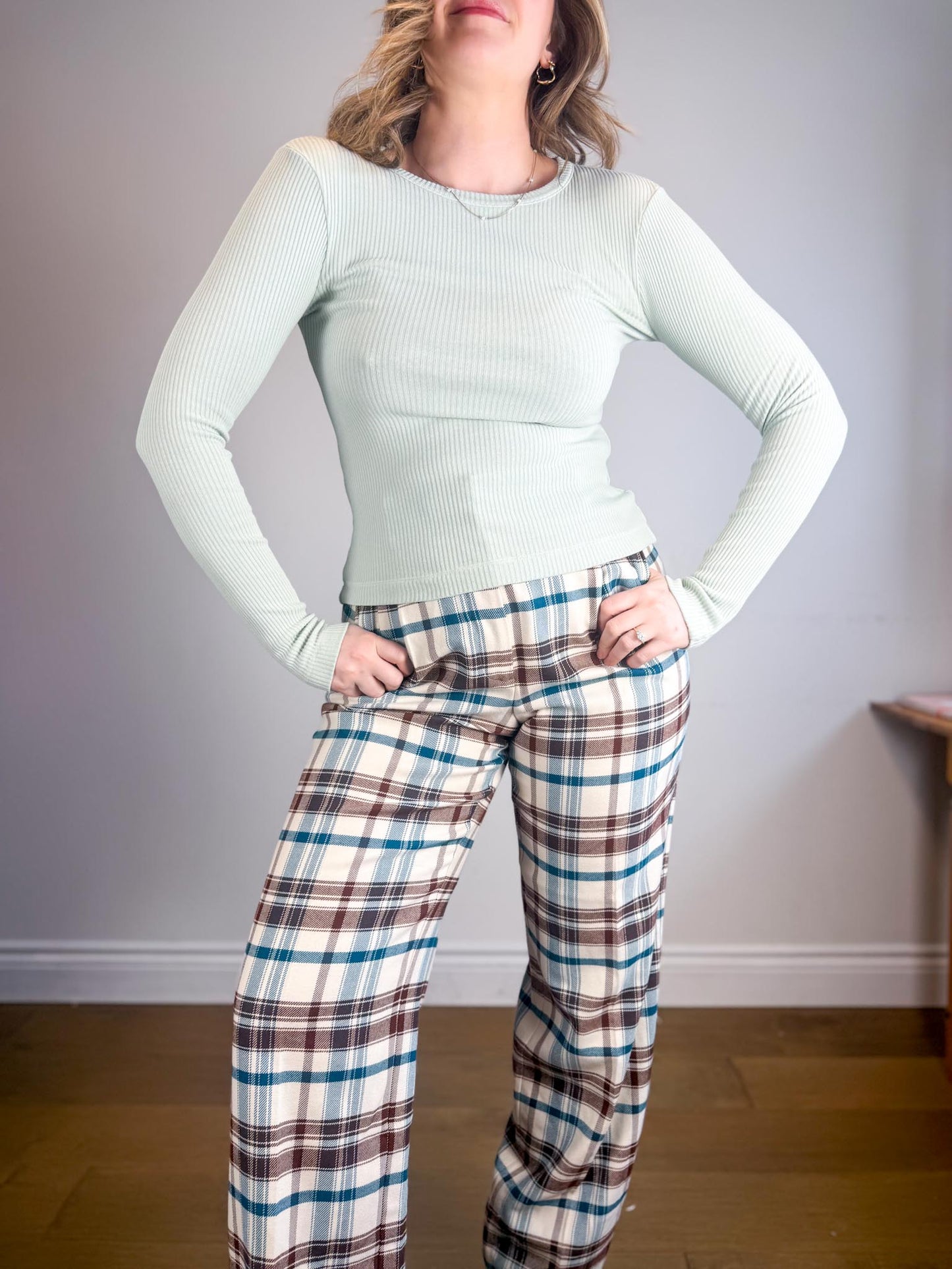 Citizens of Humanity Ribbed Long Sleeve T-Shirt in Pastel Green (Size S/M)