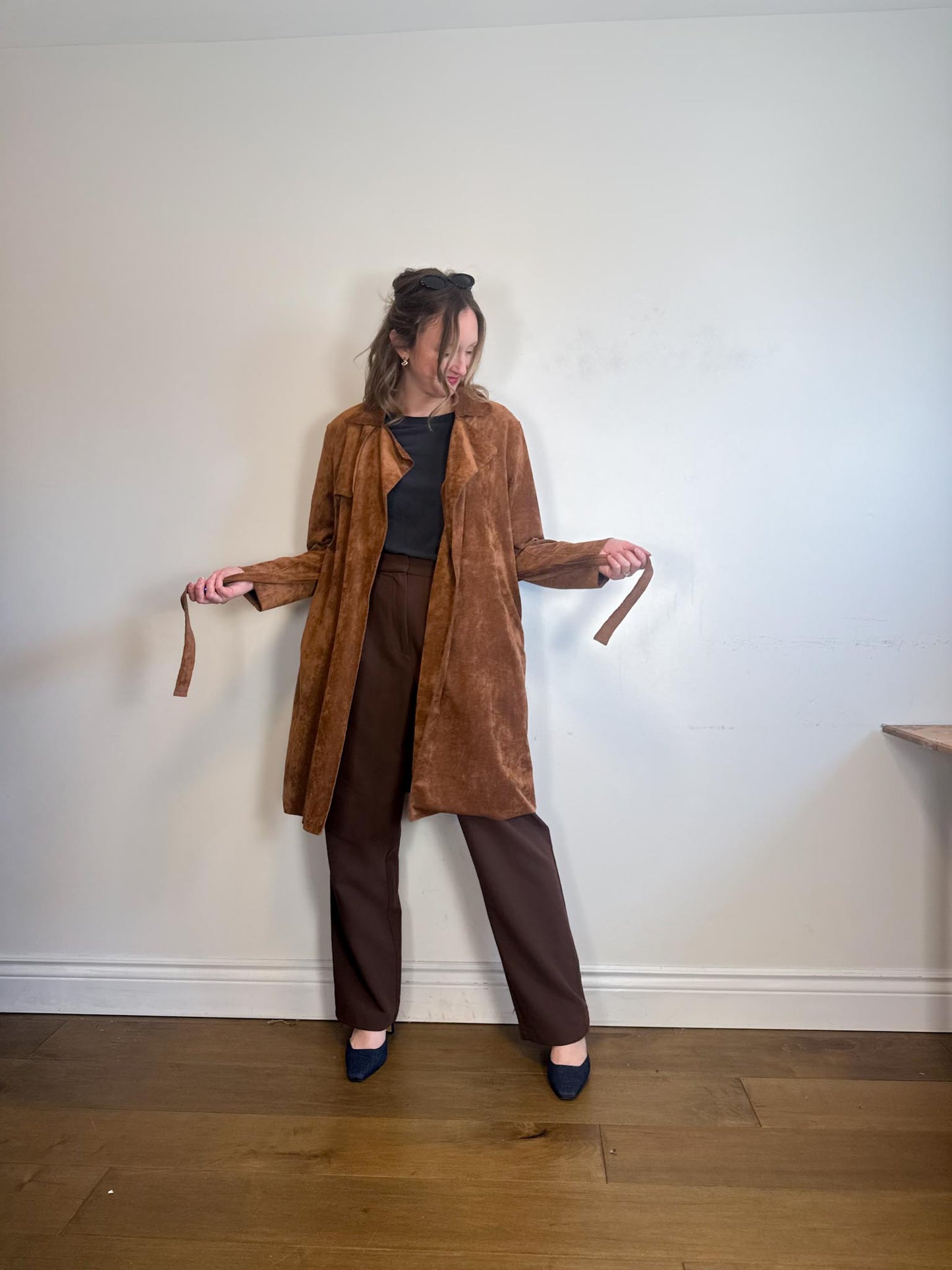 Anthropologie BLANKNYC Faux Leather Wrap Trench Coat in Brown (Size L)