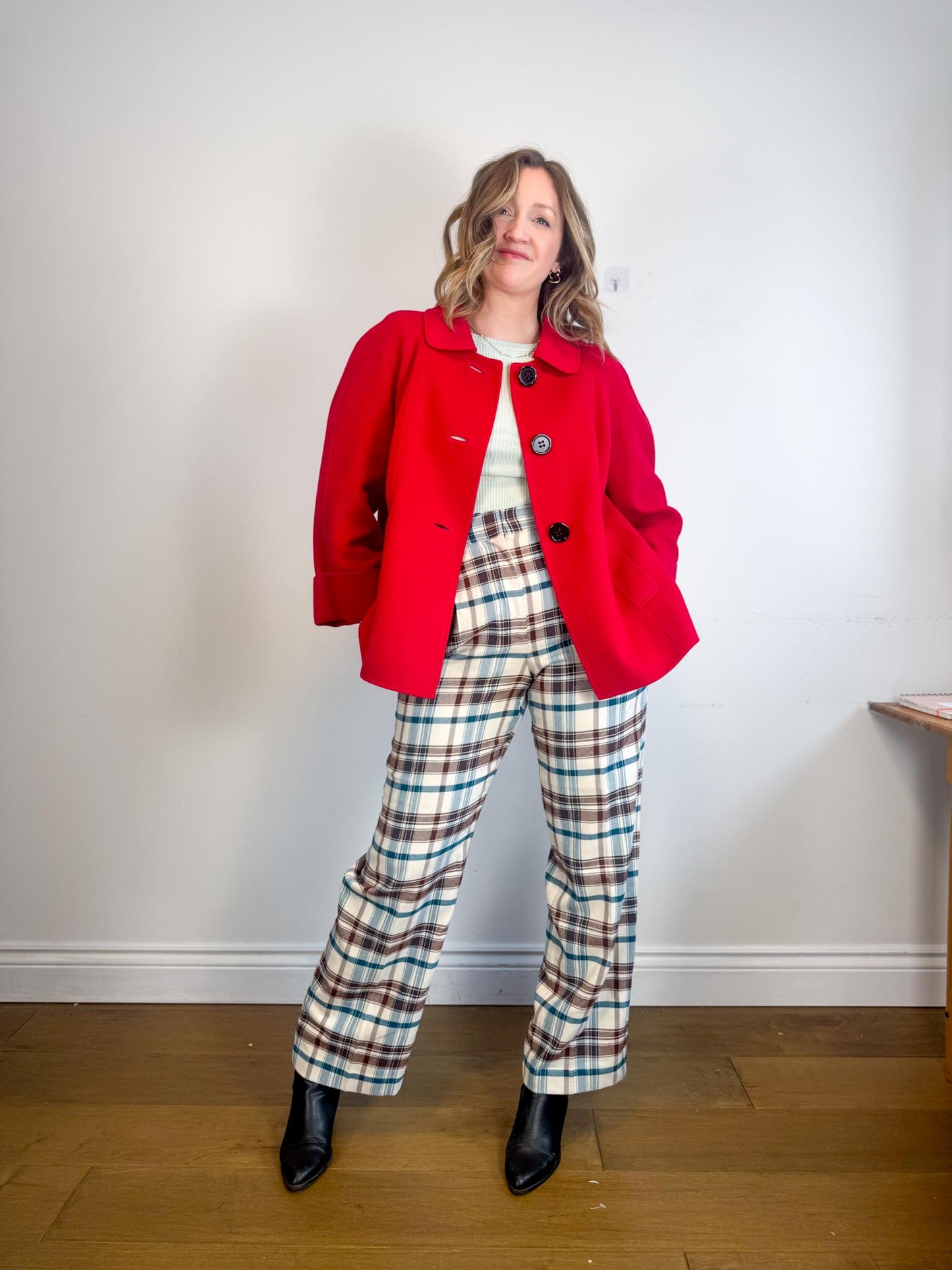 Wilfred Plaid Trousers in White/Brown/Blue (Size 10)