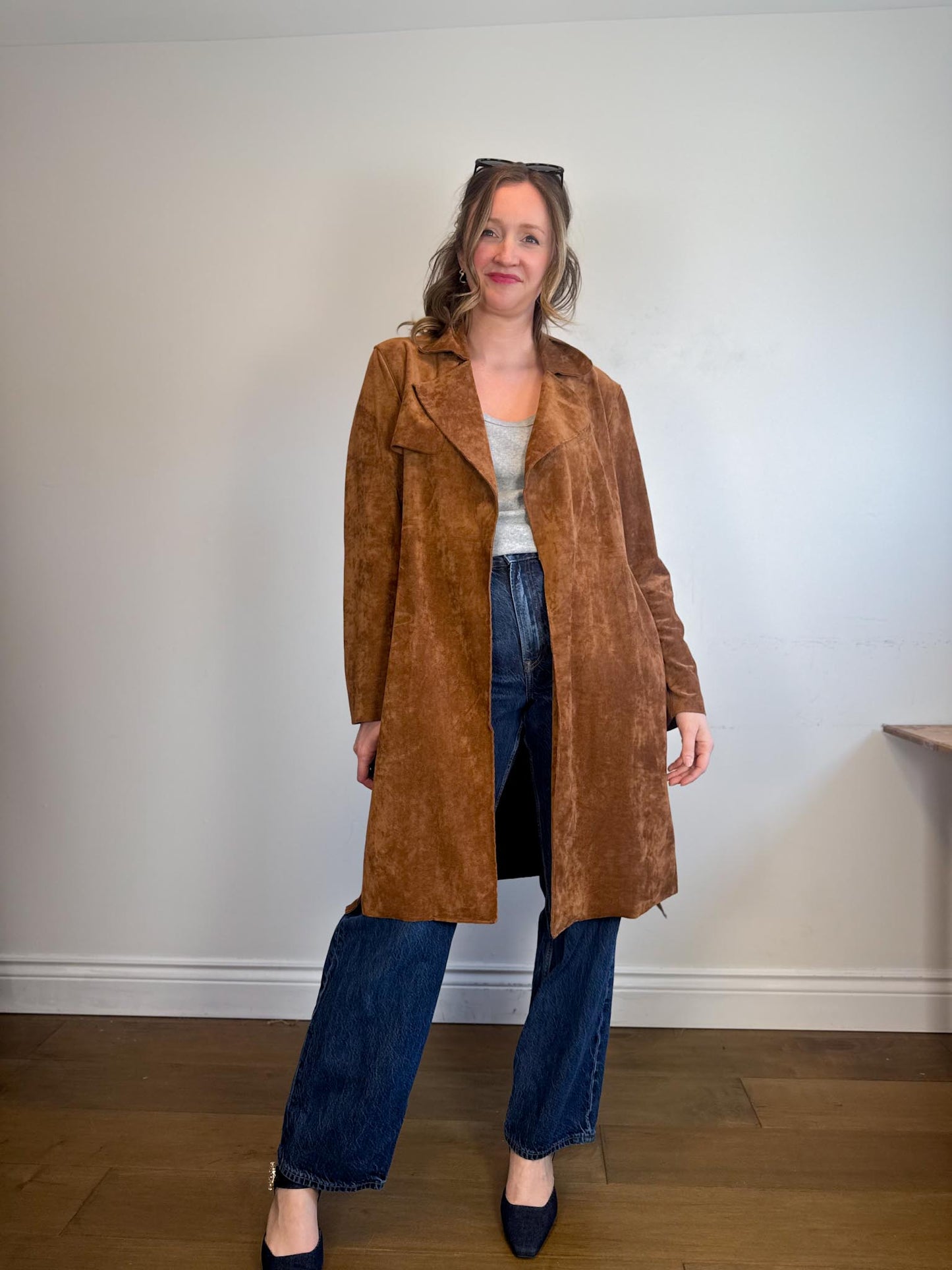 Anthropologie BLANKNYC Faux Leather Wrap Trench Coat in Brown (Size L)