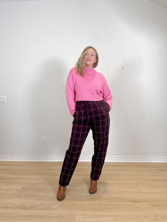 Wilfred Soleste Maroon Plaid Drawstring Pants (Size L)