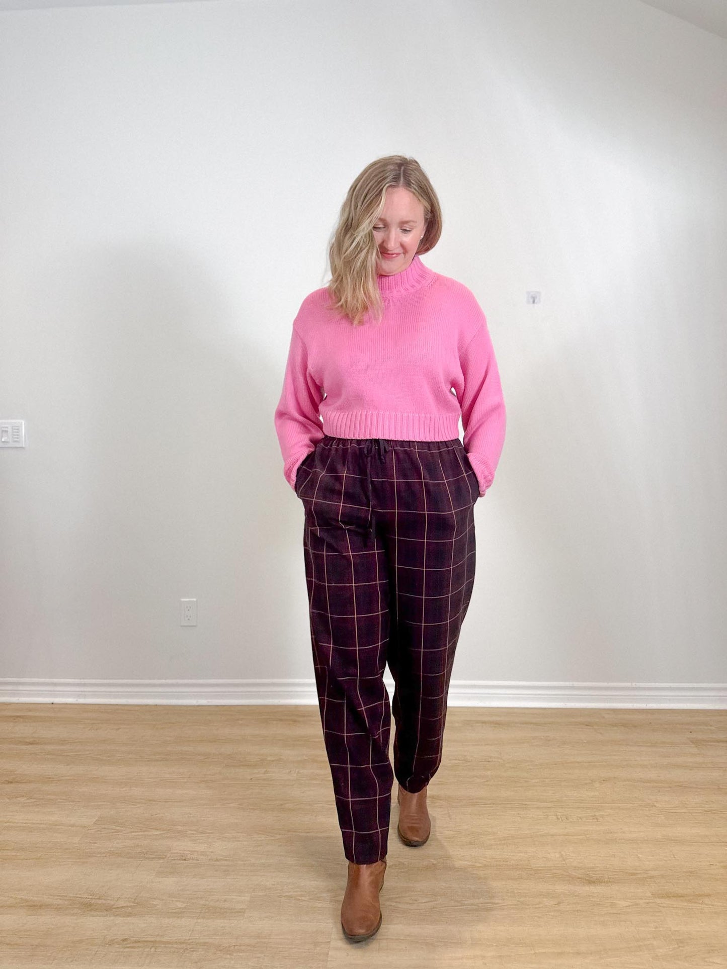 Wilfred Soleste Maroon Plaid Drawstring Pants (Size L)