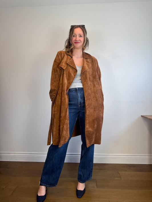 Anthropologie BLANKNYC Faux Leather Wrap Trench Coat in Brown (Size L)