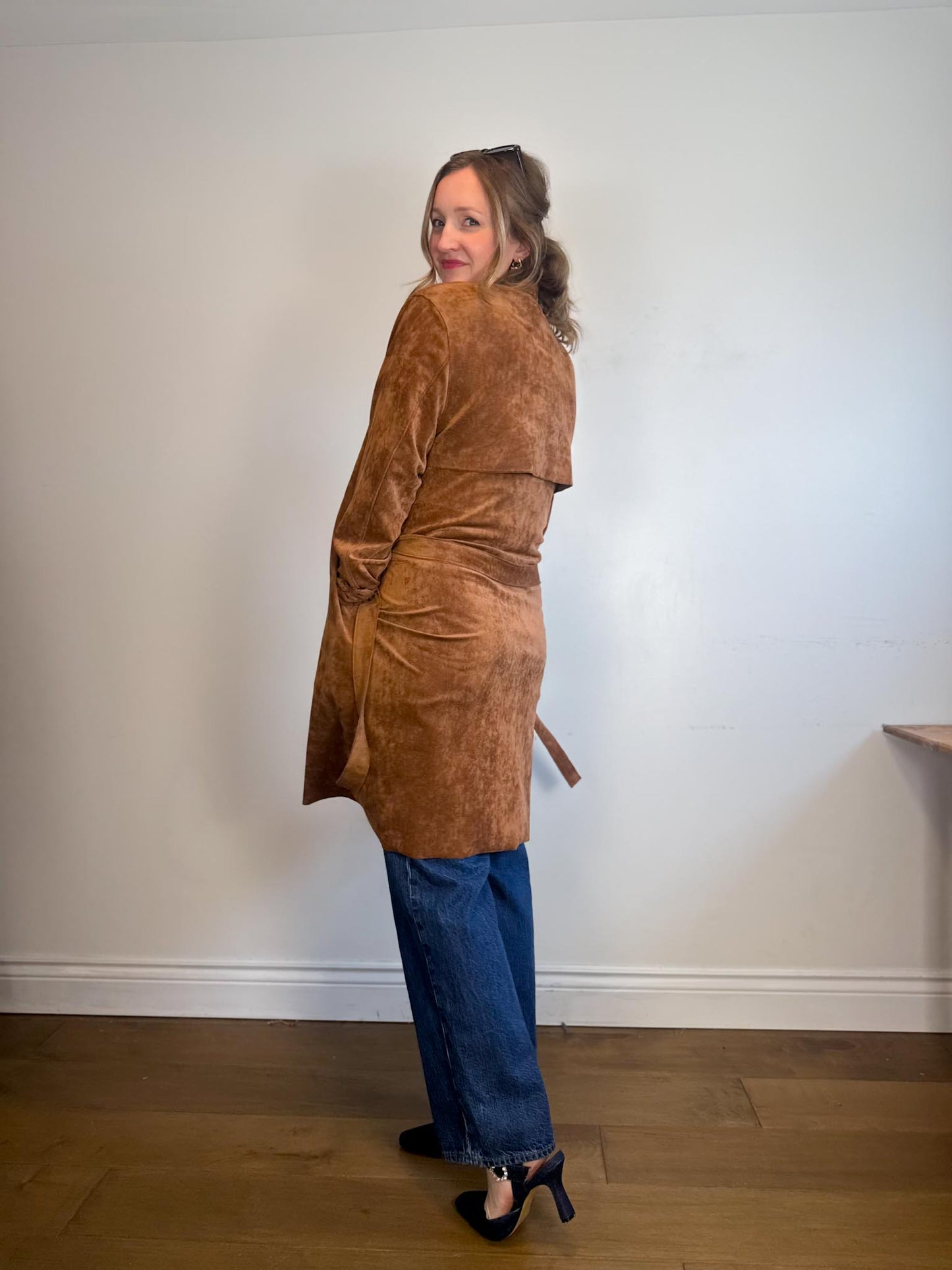 Anthropologie BLANKNYC Faux Leather Wrap Trench Coat in Brown (Size L)